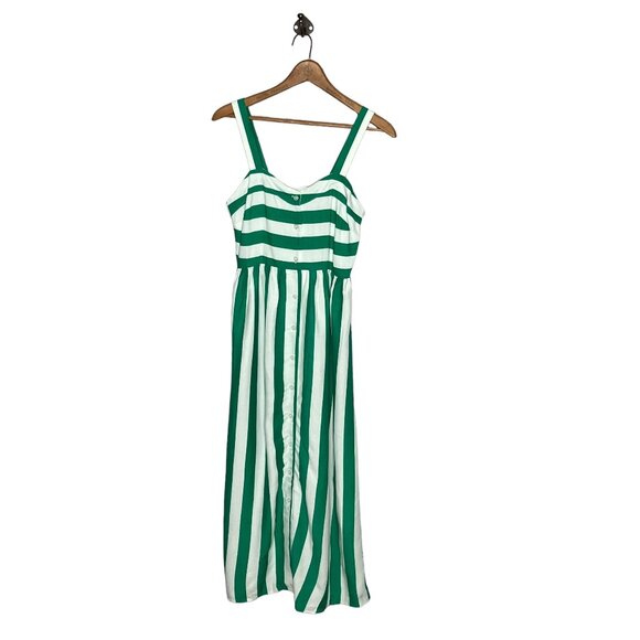 New ASOS DESIGN US 0 UK 4 Green White Linen Blend Button Through Maxi Dress - Picture 5 of 9